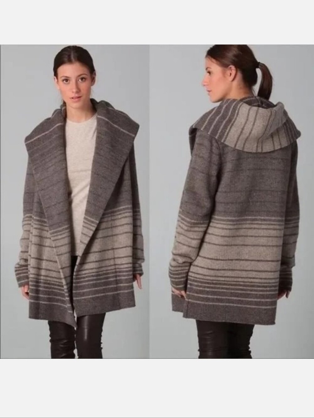 Vince Cashmere/Wool Alpaca Yak Blend Hooded Duster Cardign